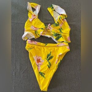 Tobi Yellow Floral High Cut Bikini Size Small